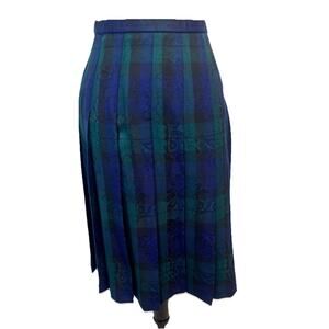Vintage Pendleton Skirt size 14 Navy Blue Green Brocade Pleated Wool A Line Knee